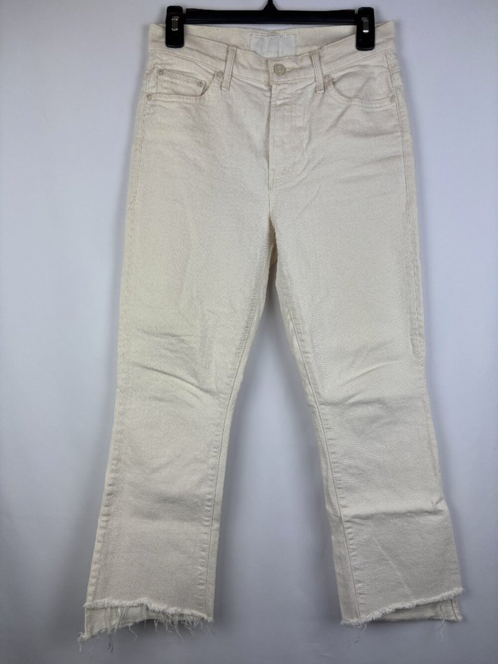 Mother Superior Insider Crop Step Fray Jeans Cream White Denim Pants Flare